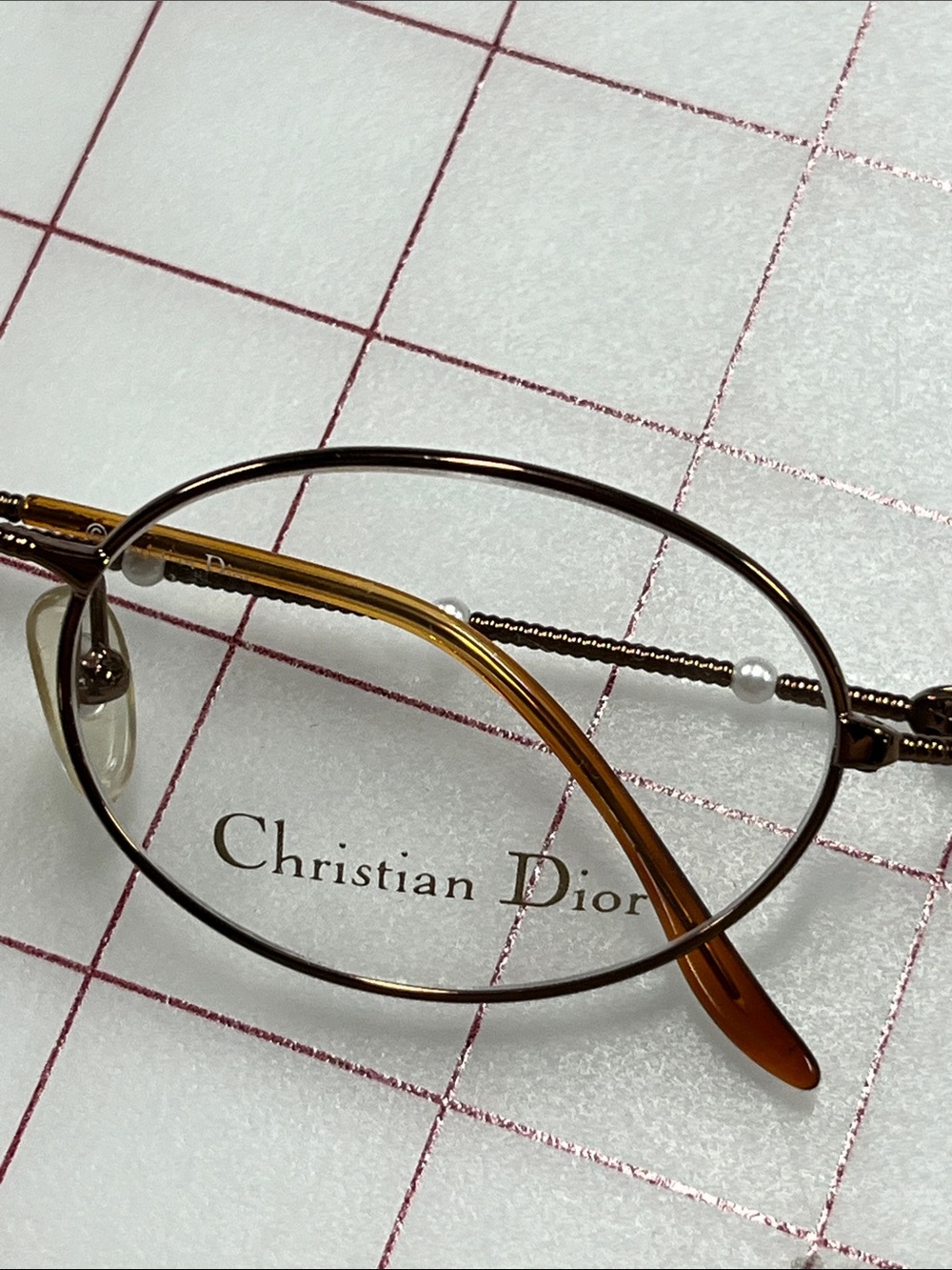 CHRISTIAN DIOR VTG NWOT Pearl Bead Bronze Oval 49x19z135 Classic Eyeglass Frame - Picture 4 of 16